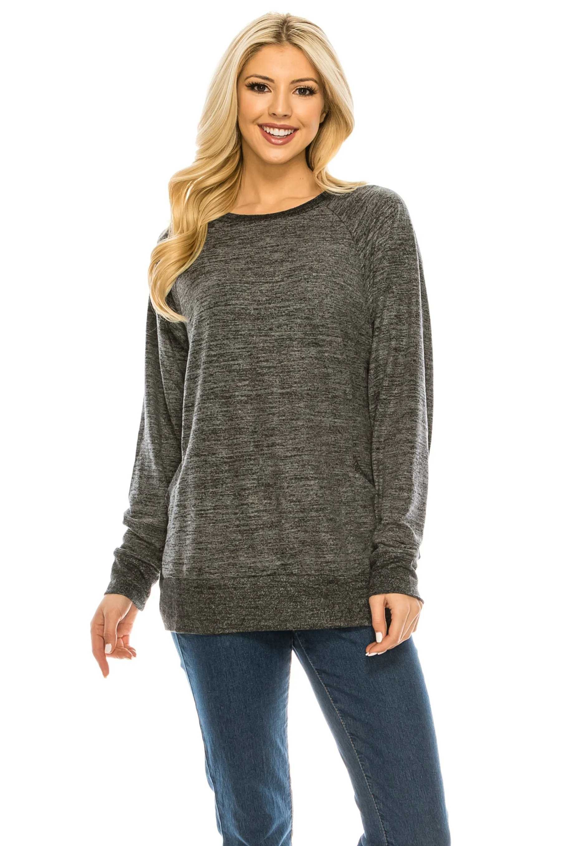 Haute Edition Women's Heather Contrast Slouchy Cozy Pocket Sweatshirt Tunic