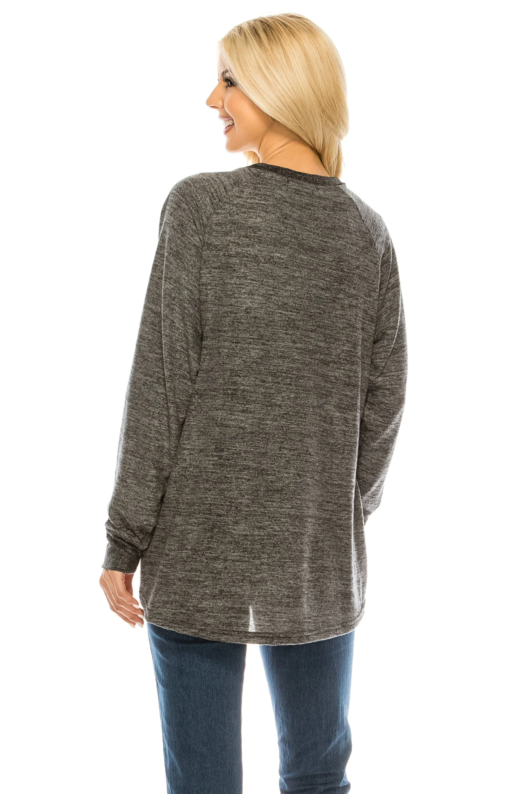 Haute Edition Women's Heather Contrast Slouchy Cozy Pocket Sweatshirt Tunic