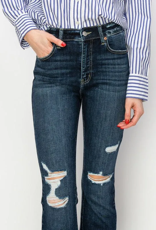 High Rise Frayed Hem Jeans