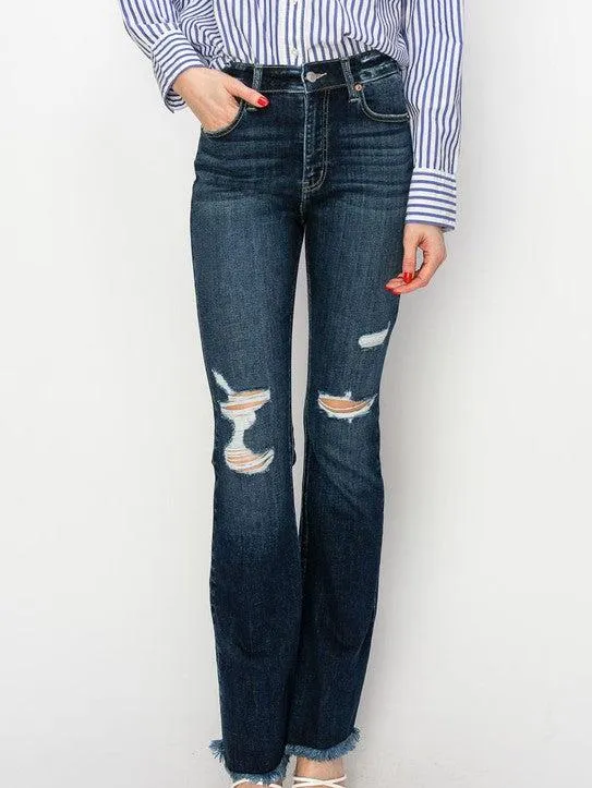 High Rise Frayed Hem Jeans