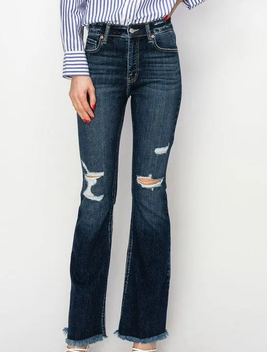 High Rise Frayed Hem Jeans