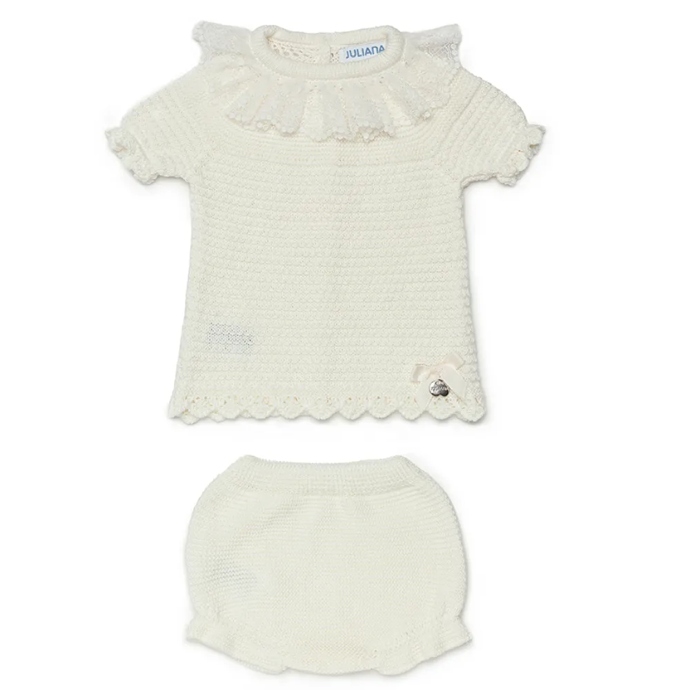 Juliana Girls Cream Knitted jam Pant Set