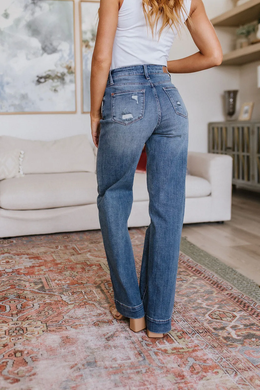 Katrina High Waist Distressed Denim Trousers