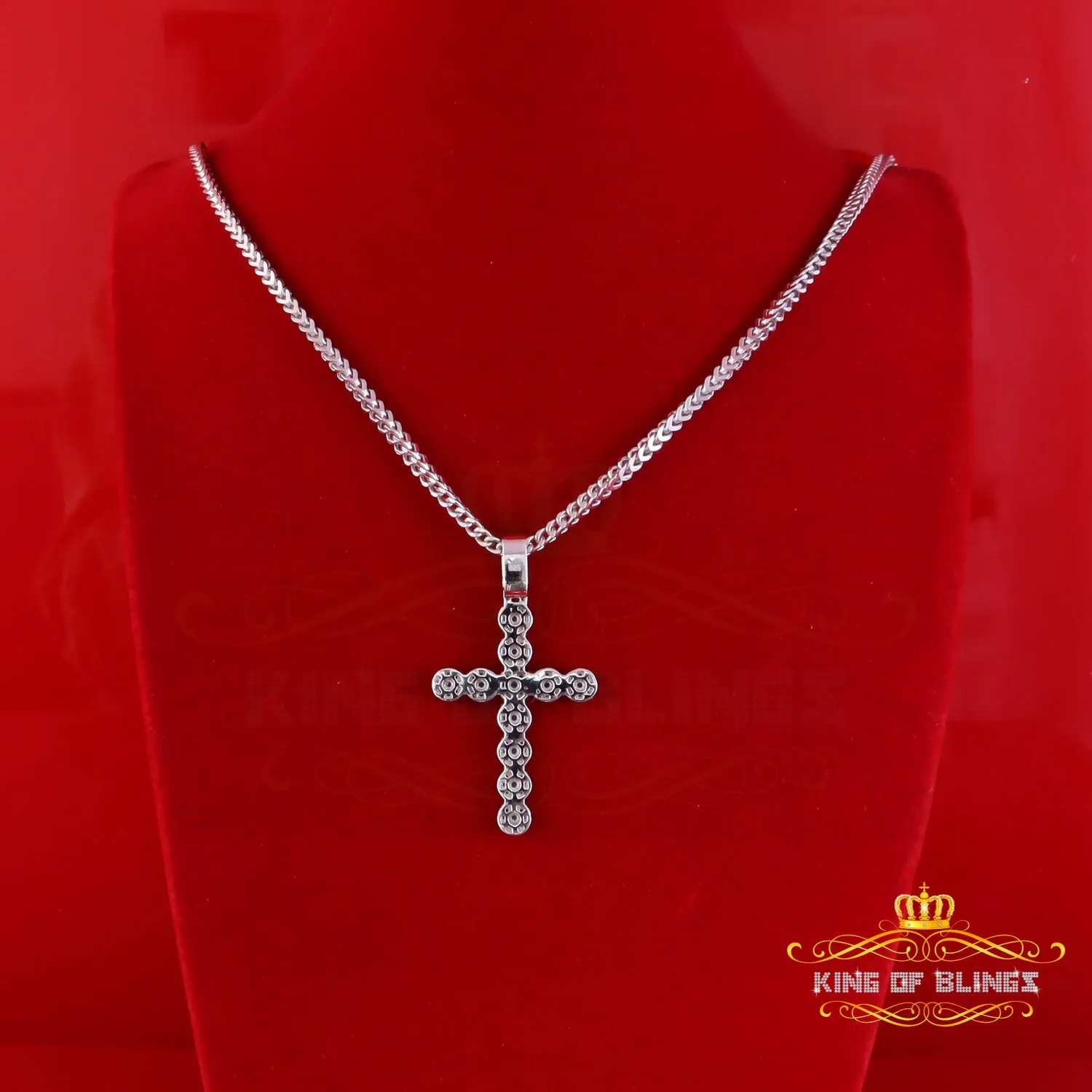 King Of Bling's 2.0ct VVS D Moissanite White Sterling Silver Charm Cross Pendant Men's & Women's