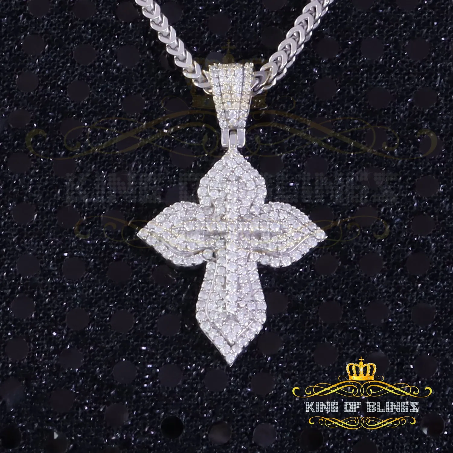 King Of Bling's 3.0ct VVS D Moissanite White Silver Charm Cross Floury Pendant Men's & Women's