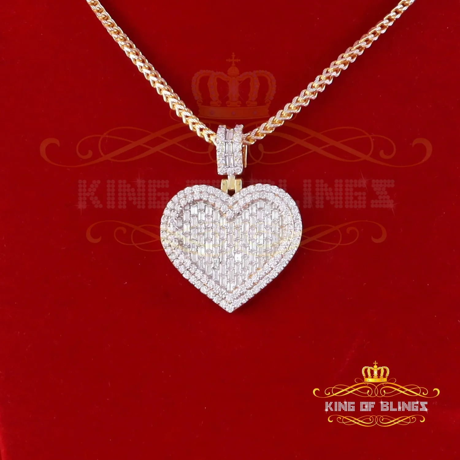 King Of Bling's 925 Silver Yellow Baguette Heart Pendant 7.50ct VVS D Clr. Moissanite for He/She