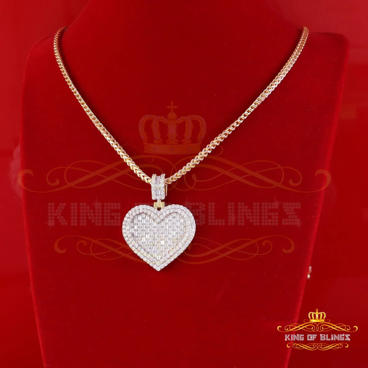 King Of Bling's 925 Silver Yellow Baguette Heart Pendant 7.50ct VVS D Clr. Moissanite for He/She