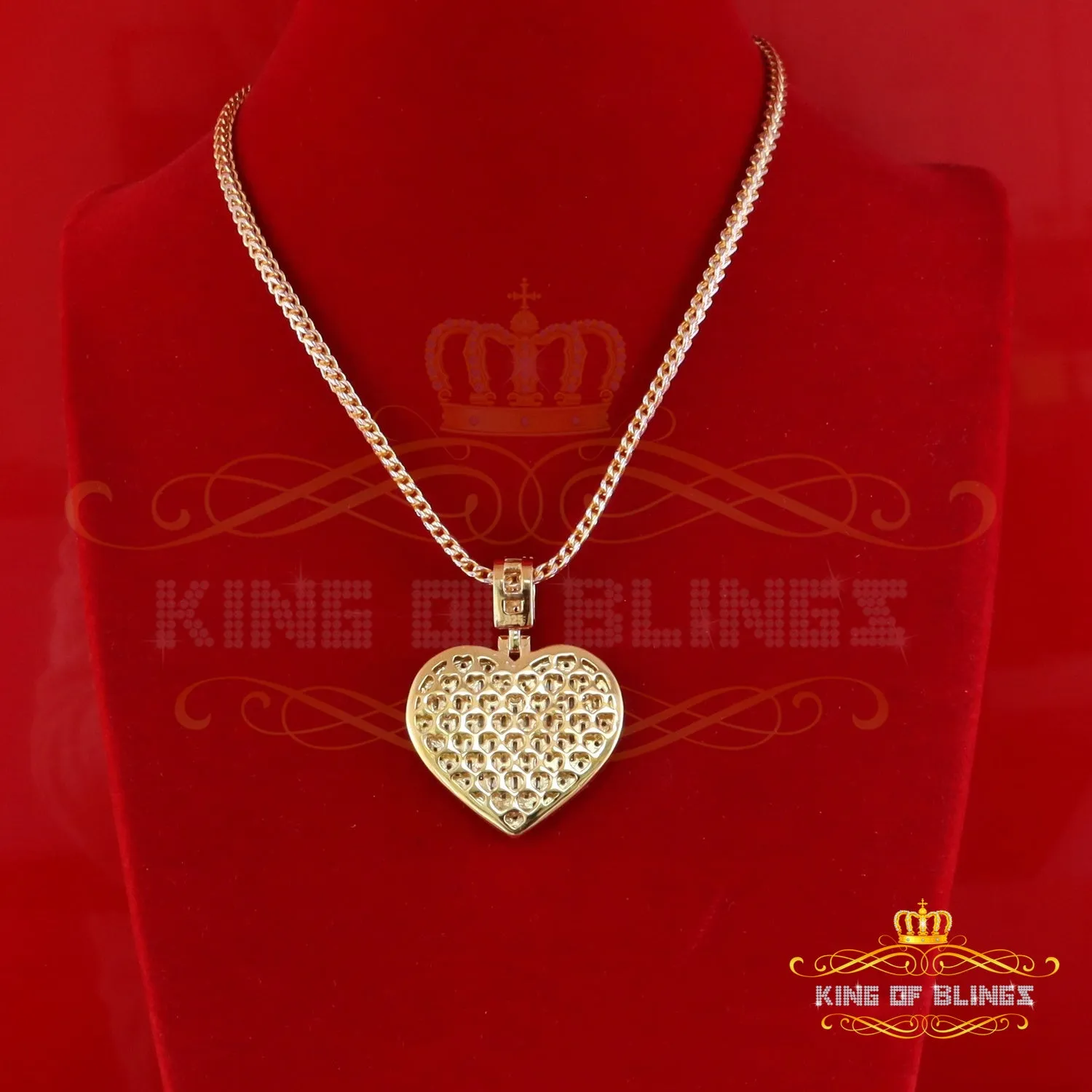 King Of Bling's 925 Silver Yellow Baguette Heart Pendant 7.50ct VVS D Clr. Moissanite for He/She