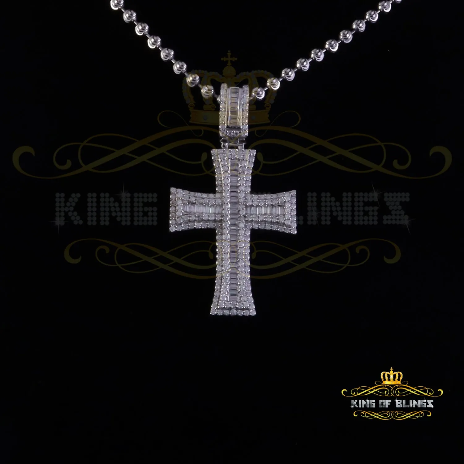 King Of Bling's 925 White Sterling Silver 2.25ct VVS D Clr. Moissanite Cross Pendant for Women's