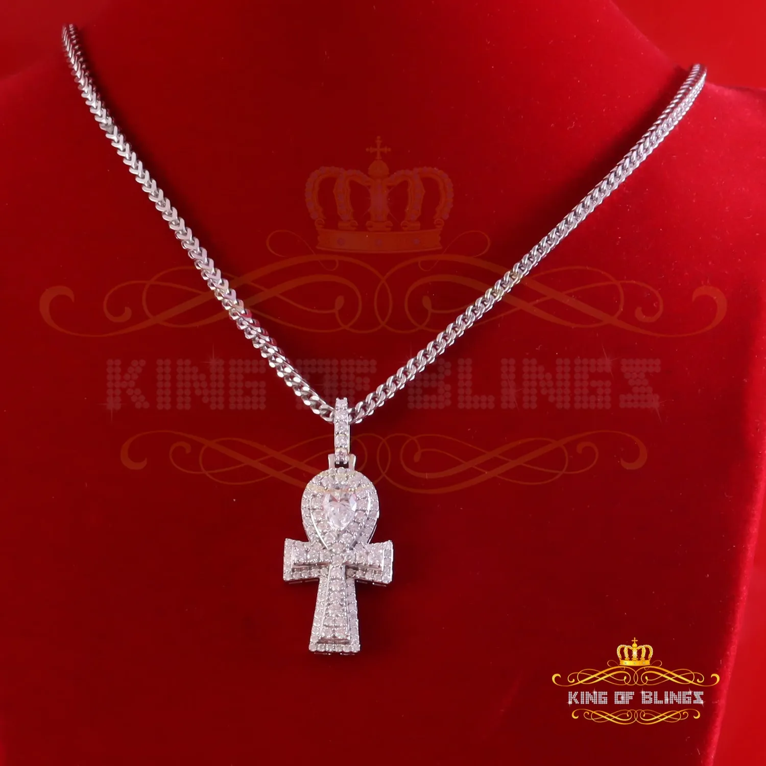 King Of Bling's New Men's White Silver 3.50ct VVS 'D' Moissanite Charm Ankh Pendant Womens