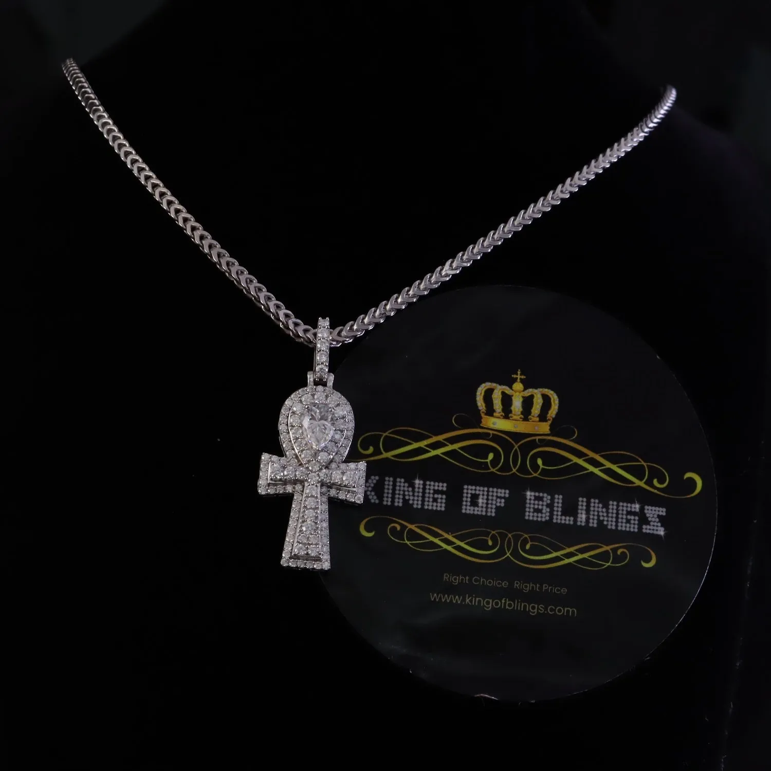 King Of Bling's New Men's White Silver 3.50ct VVS 'D' Moissanite Charm Ankh Pendant Womens