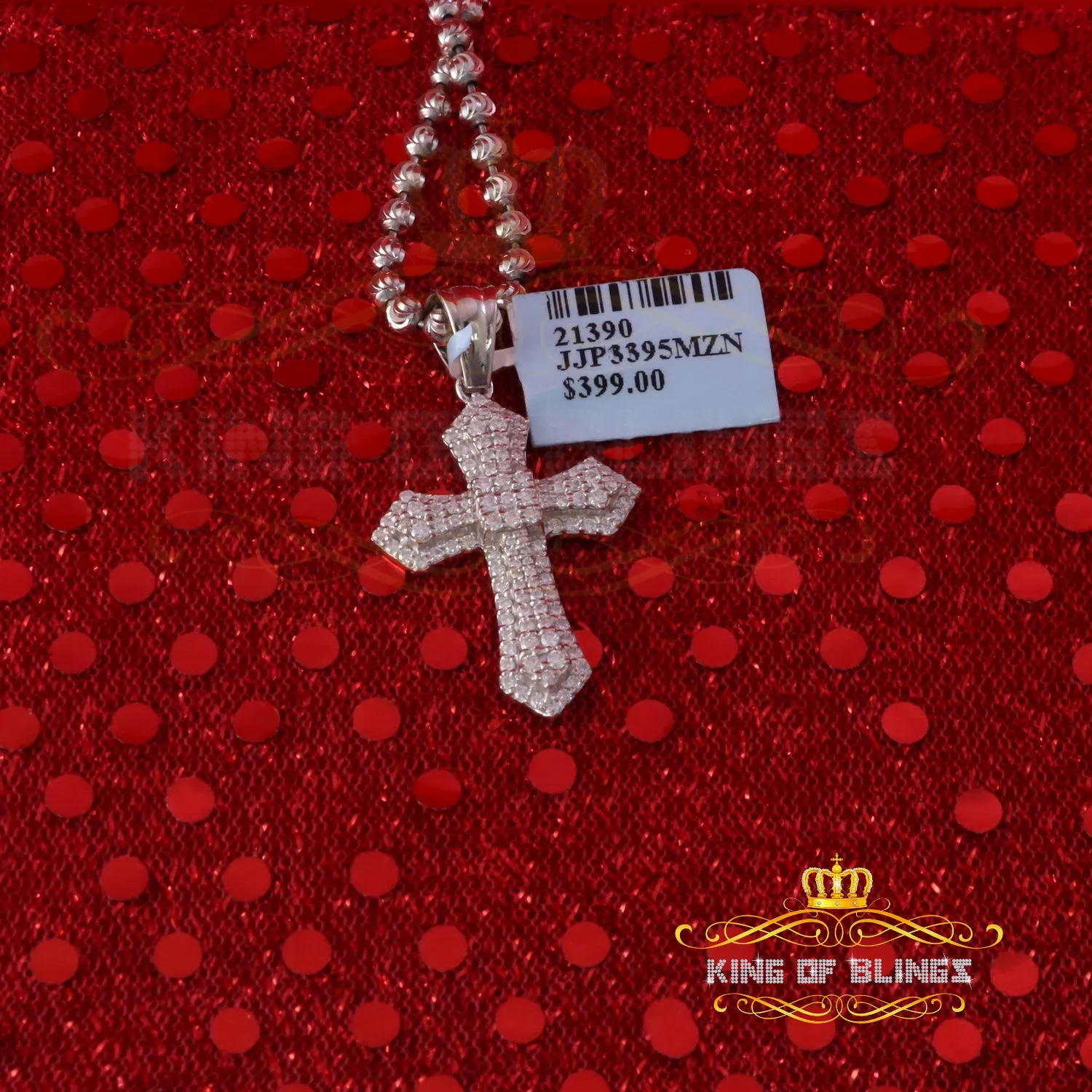 King Of Bling's New Pantone 925 White Sterling Silver 1.00ct VVS D Clr. Moissanite Cross Pendant