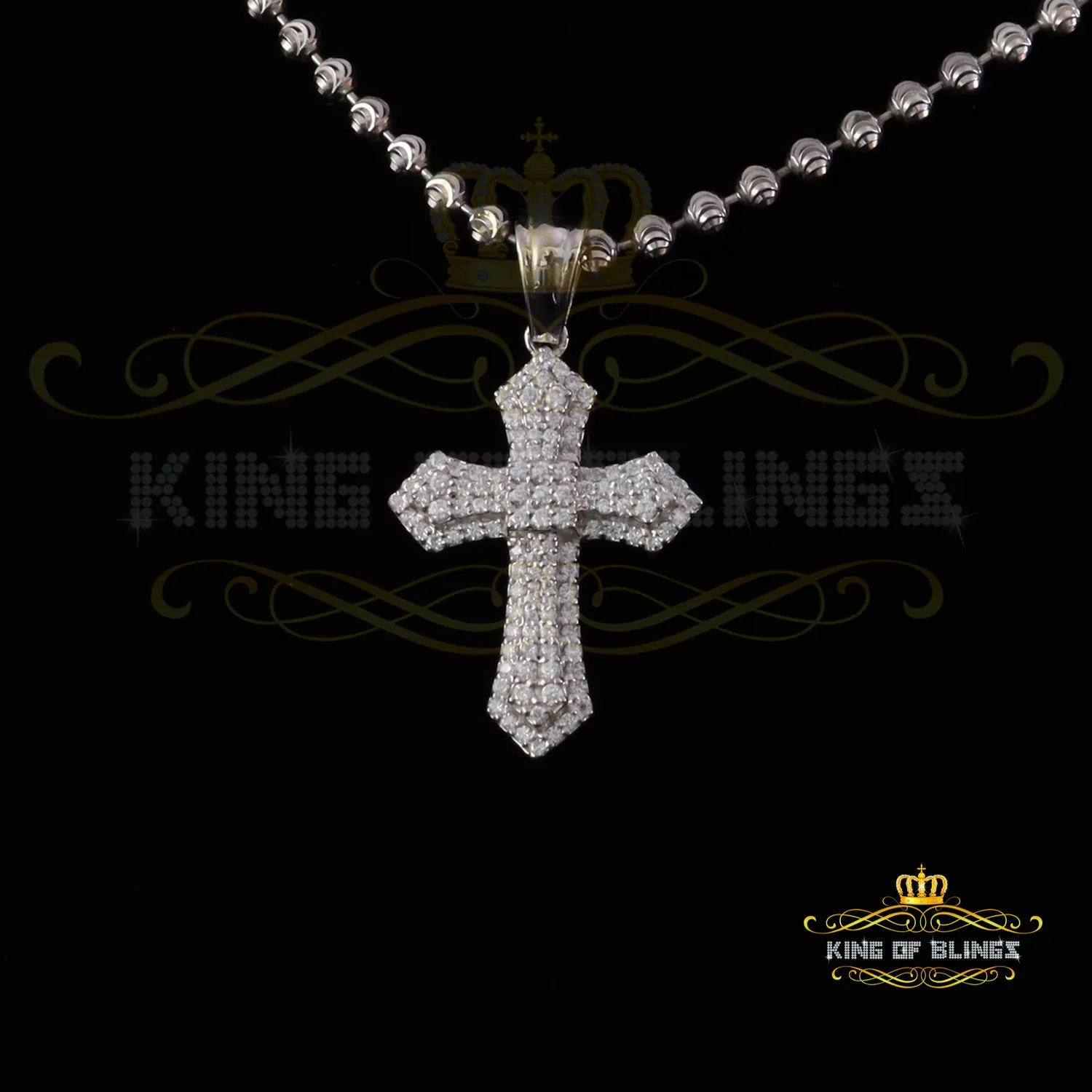 King Of Bling's New Pantone 925 White Sterling Silver 1.00ct VVS D Clr. Moissanite Cross Pendant