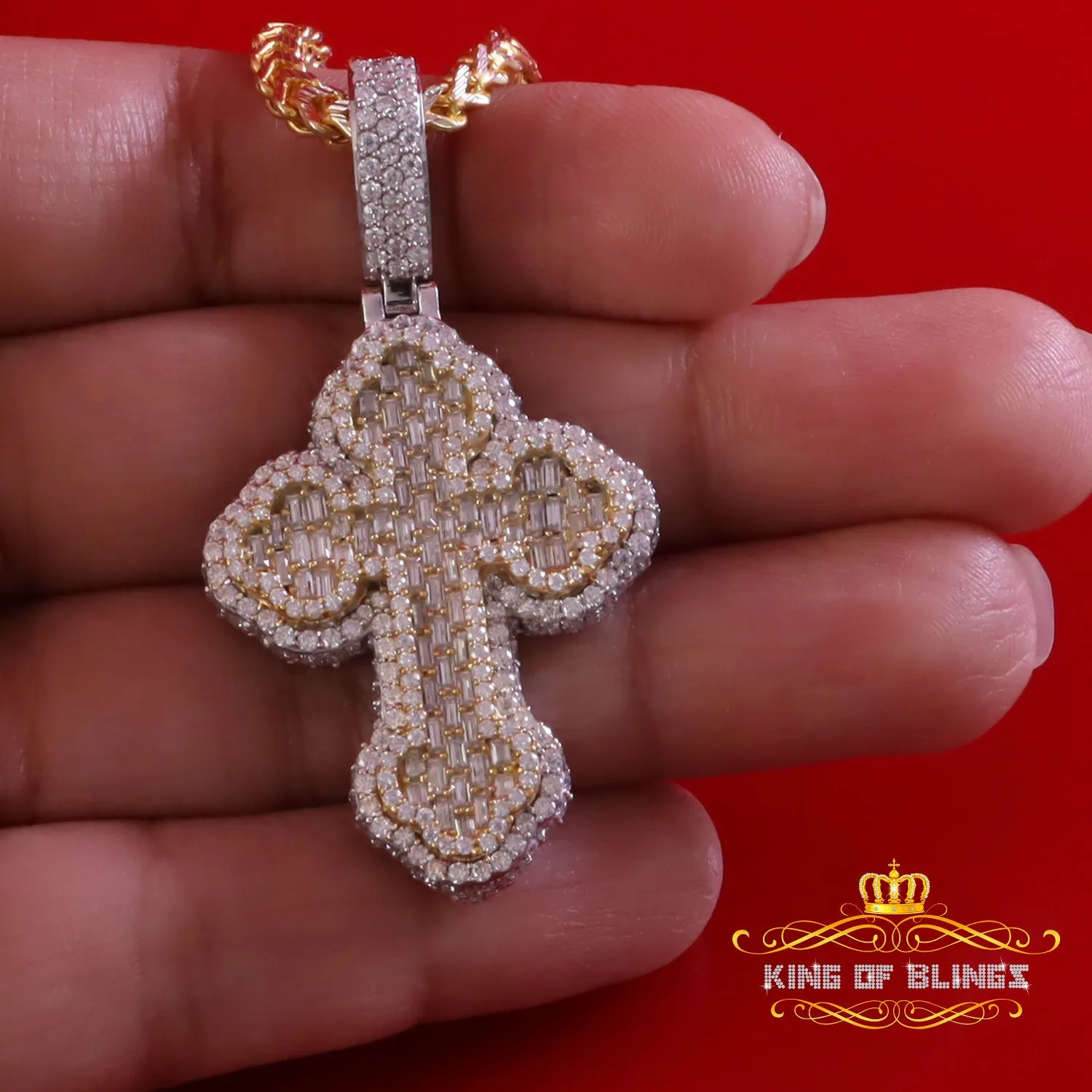 King Of Bling's New Yellow Buttony Cross 925 Silver 4.50ct VVS D Moissanite Pendant Men's/Womens