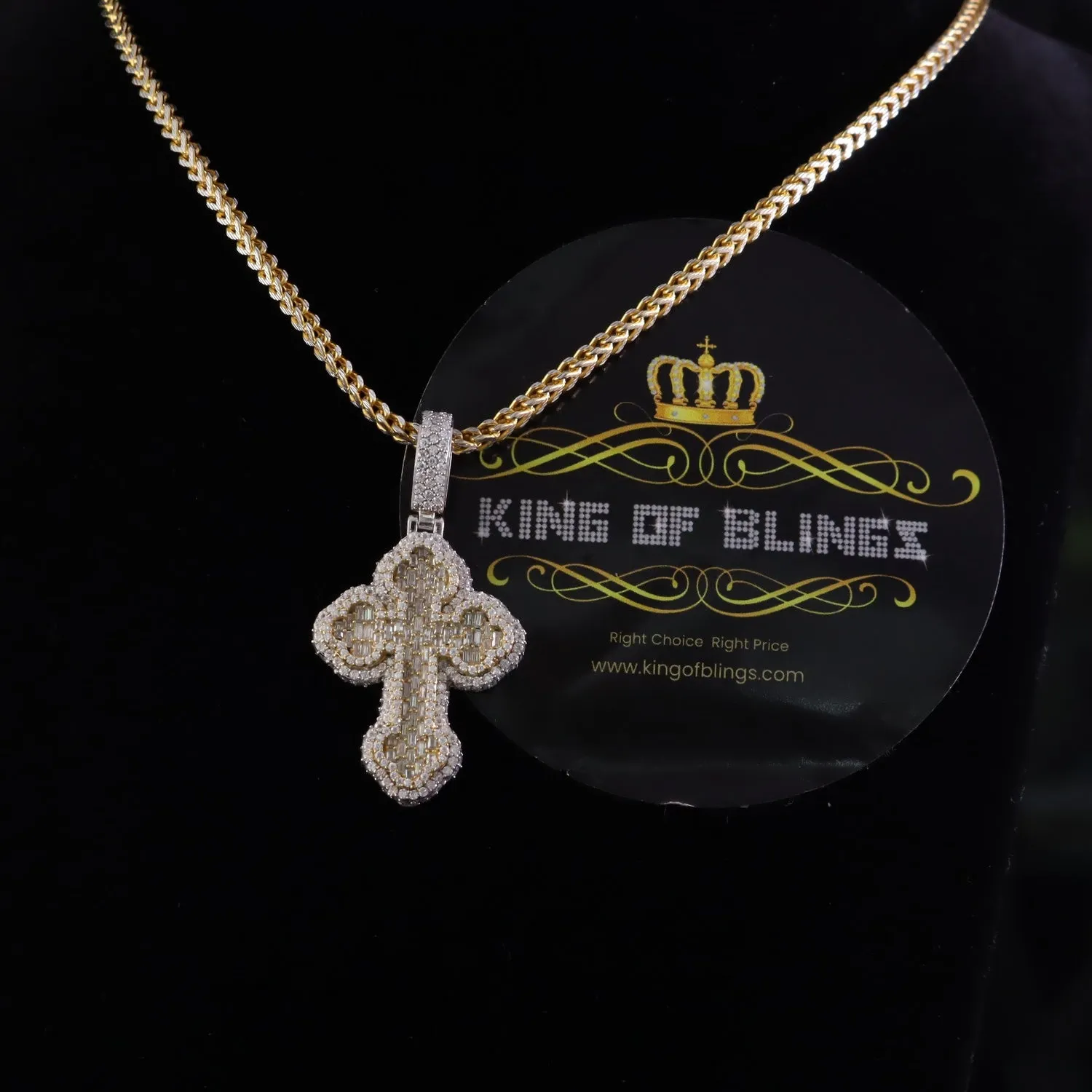 King Of Bling's New Yellow Buttony Cross 925 Silver 4.50ct VVS D Moissanite Pendant Men's/Womens