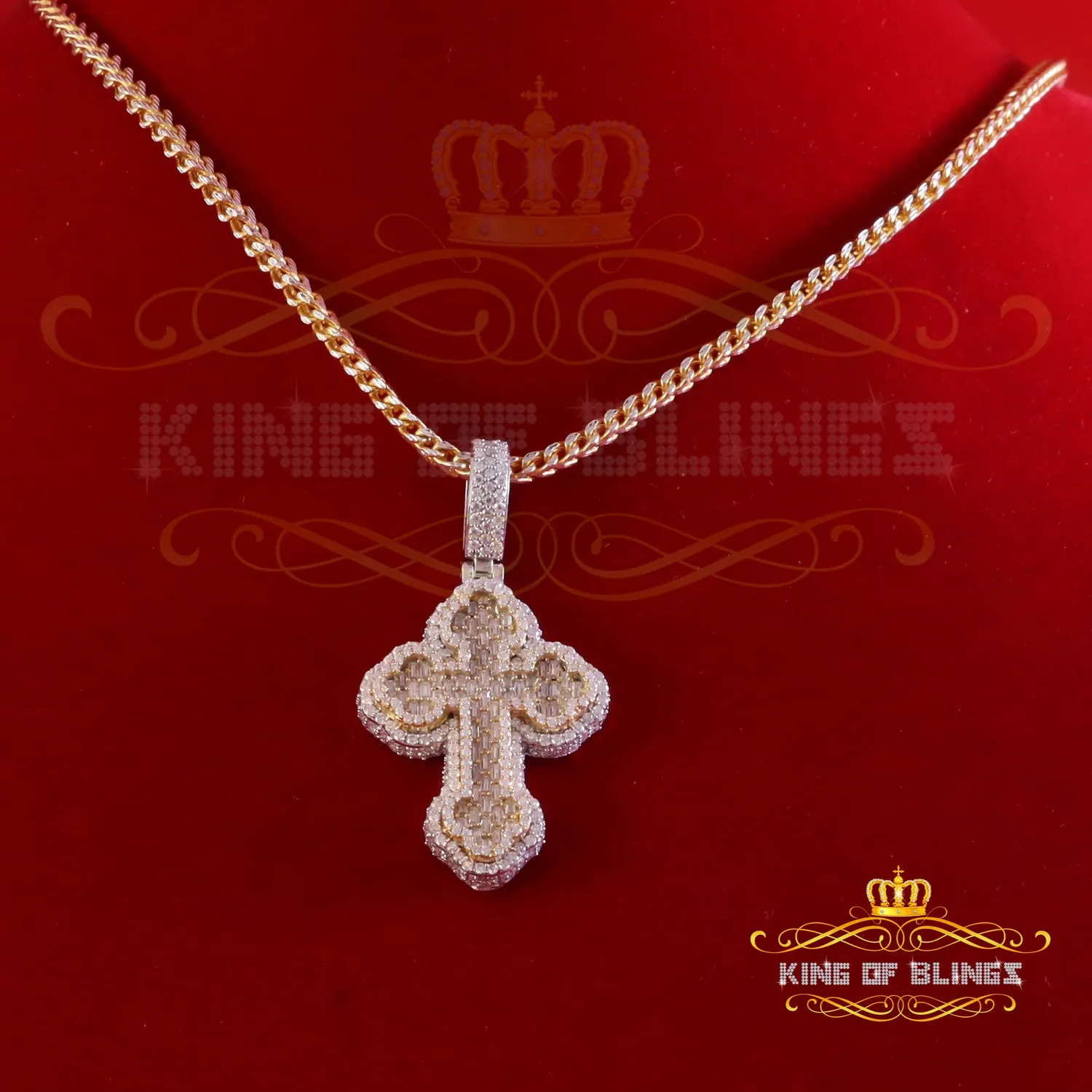 King Of Bling's New Yellow Buttony Cross 925 Silver 4.50ct VVS D Moissanite Pendant Men's/Womens