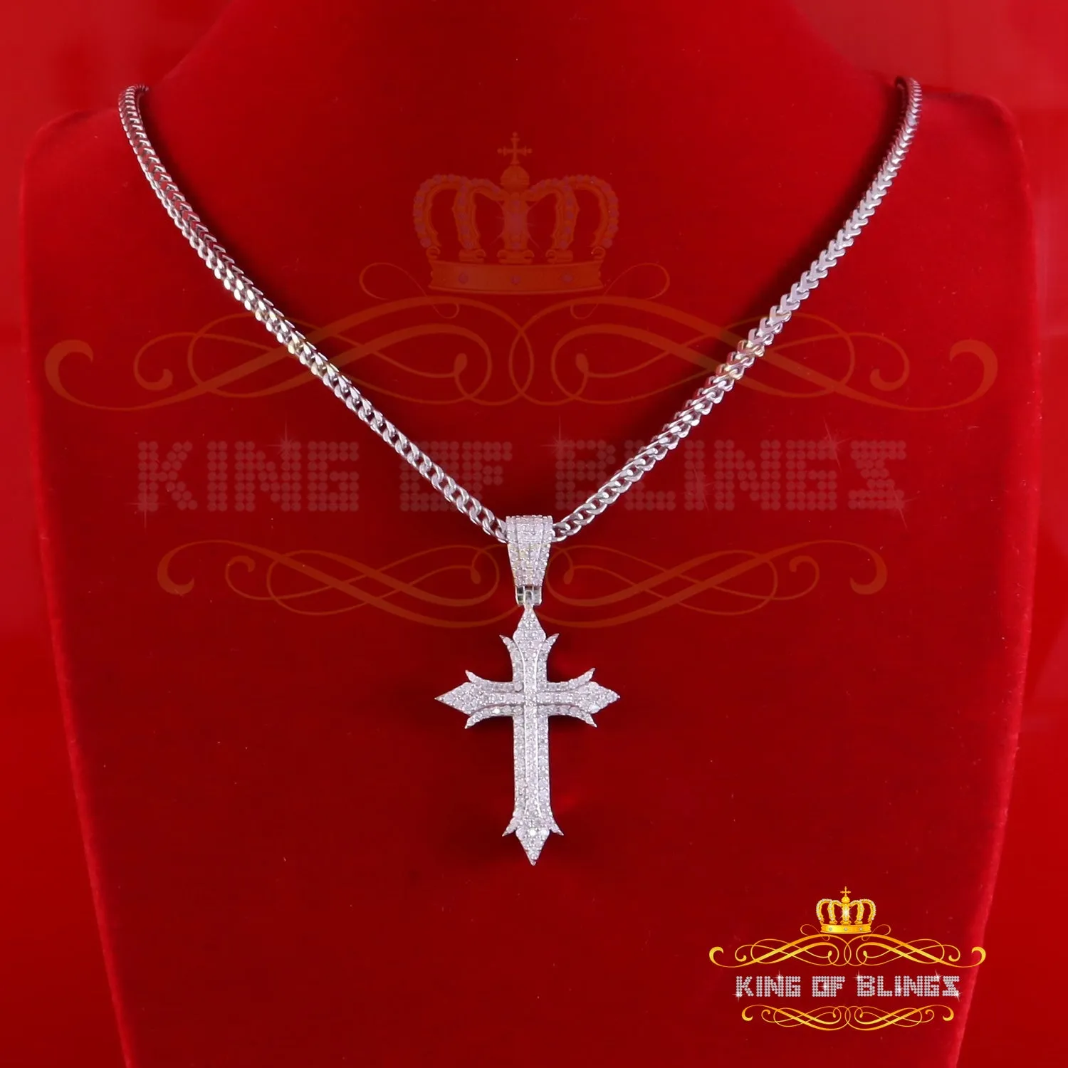 King Of Bling's Shiny 2.0ct VVS D Moissanite White Silver Charm Cross Pendant Men's & Women's