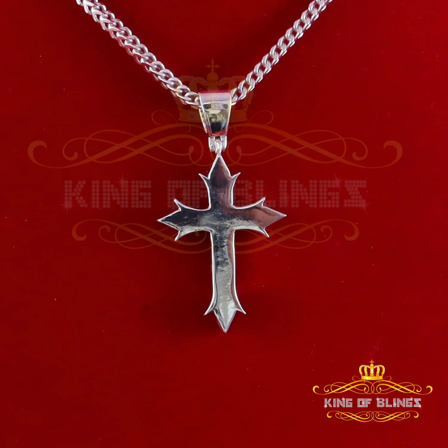 King Of Bling's Shiny 2.0ct VVS D Moissanite White Silver Charm Cross Pendant Men's & Women's