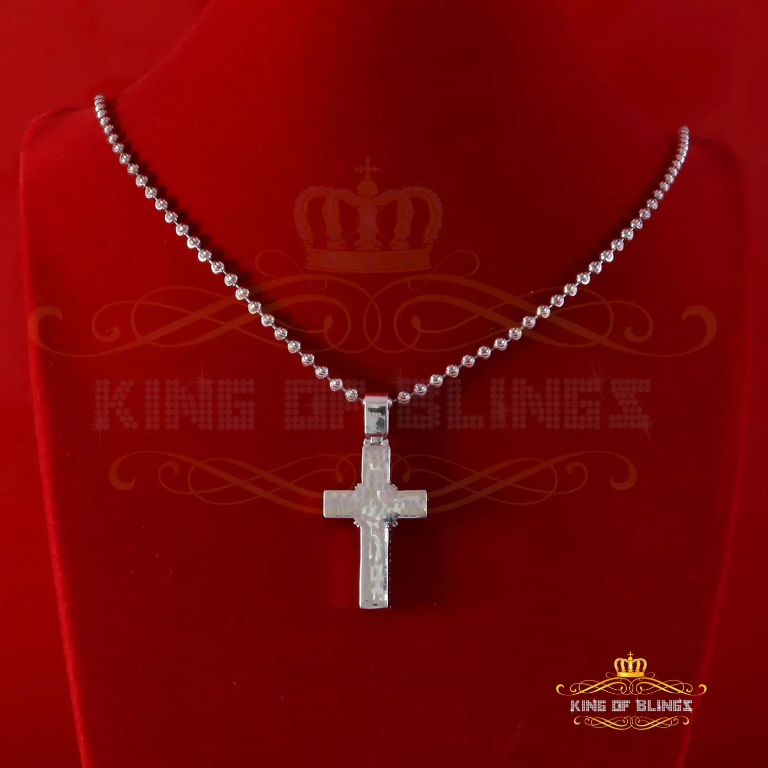 King Of Bling's Women's 925 White Silver 2.0ct VVS D Clr. Moissanite Baguette Cross Pendant for