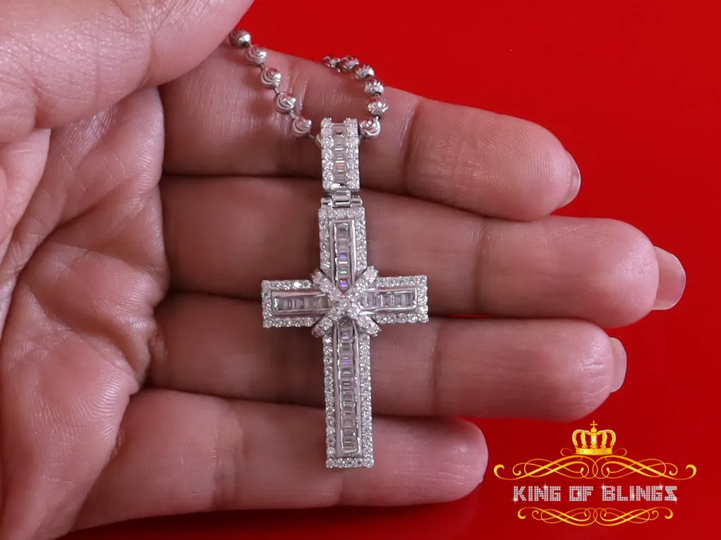 King Of Bling's Women's 925 White Silver 2.0ct VVS D Clr. Moissanite Baguette Cross Pendant for