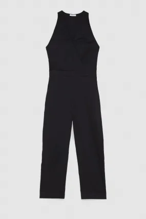 Long jumpsuit in stretch cotton-blend poplin