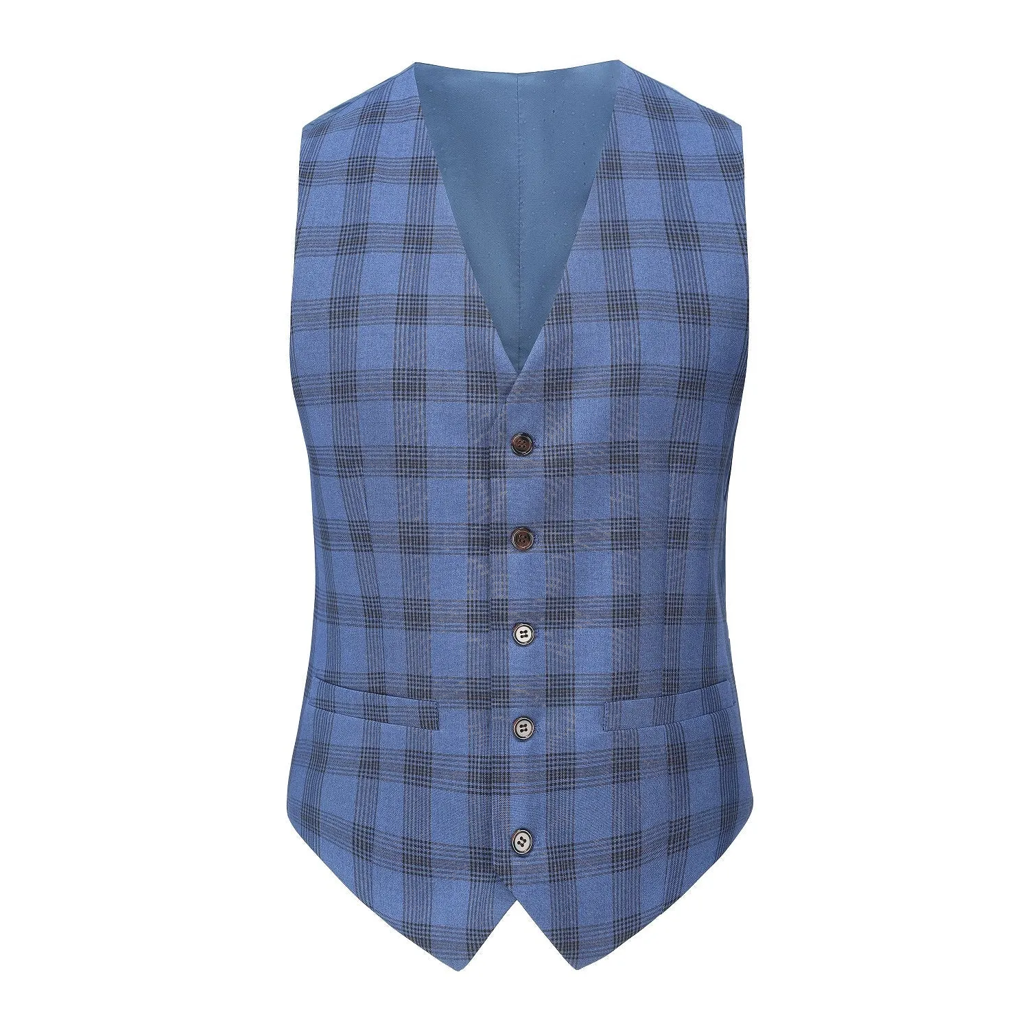 Men's 3-Piece Performance Stretch Slim Fit Blue & Black Plaid Suit