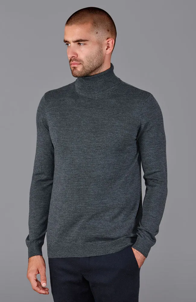 Mens Fine Merino Wool Roll Neck Jumper