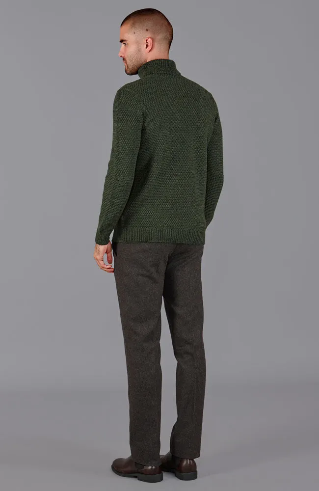 Mens Merino Wool Fishermans Roll Neck Moss Stitch Jumper