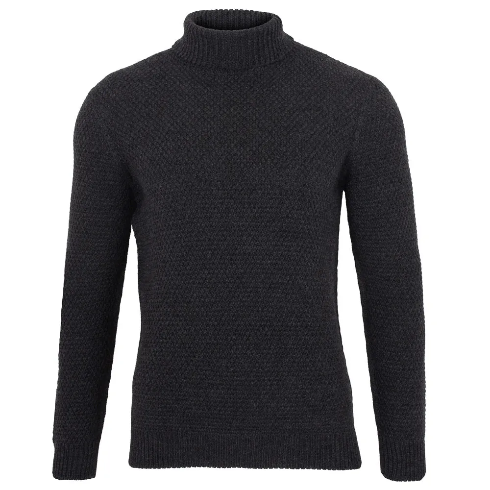 Mens Merino Wool Fishermans Roll Neck Moss Stitch Jumper