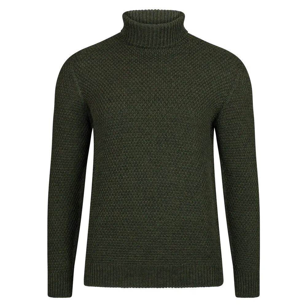 Mens Merino Wool Fishermans Roll Neck Moss Stitch Jumper