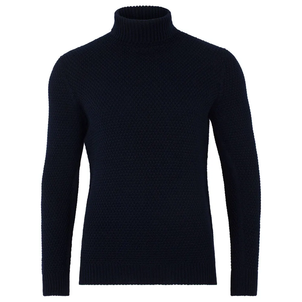 Mens Merino Wool Fishermans Roll Neck Moss Stitch Jumper