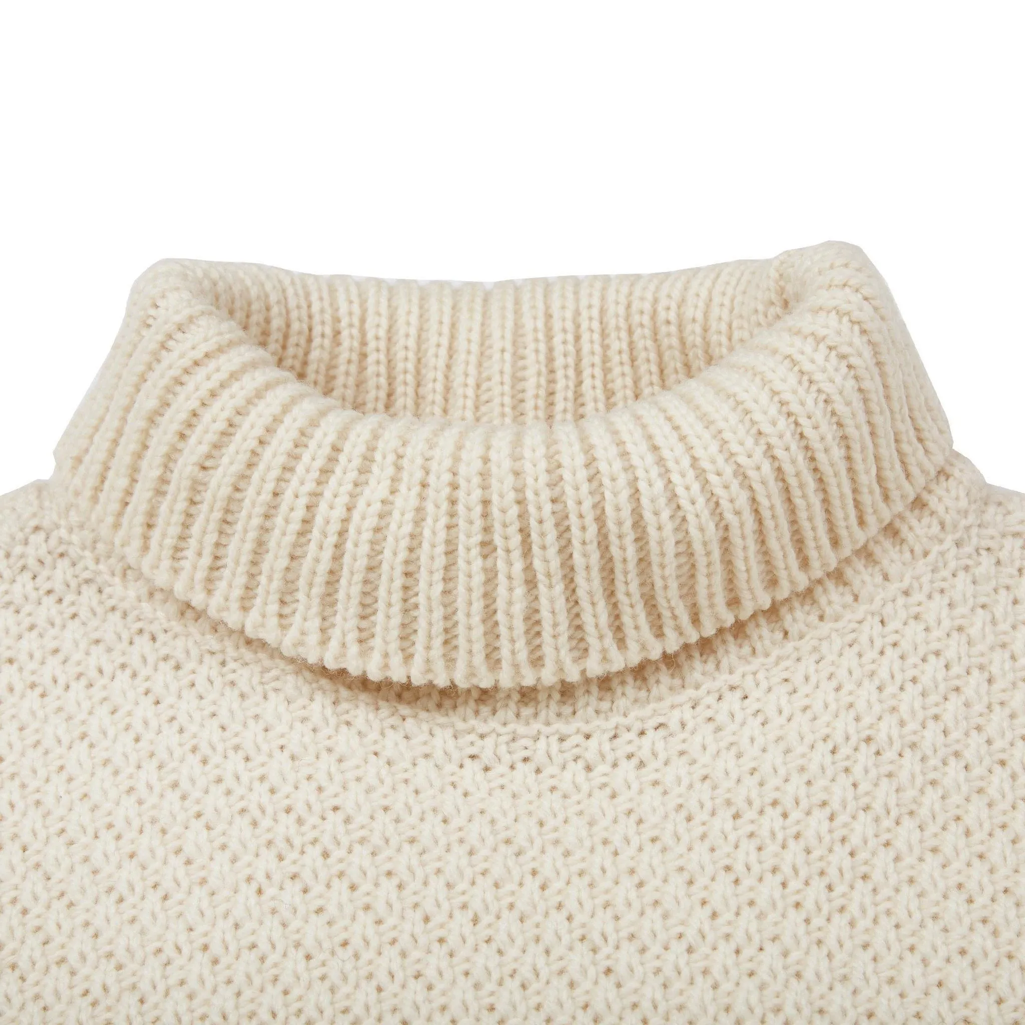 Mens Merino Wool Fishermans Roll Neck Moss Stitch Jumper