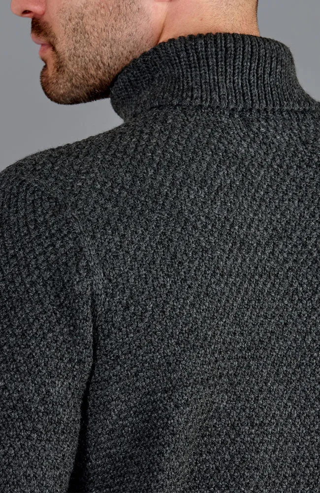 Mens Merino Wool Fishermans Roll Neck Moss Stitch Jumper