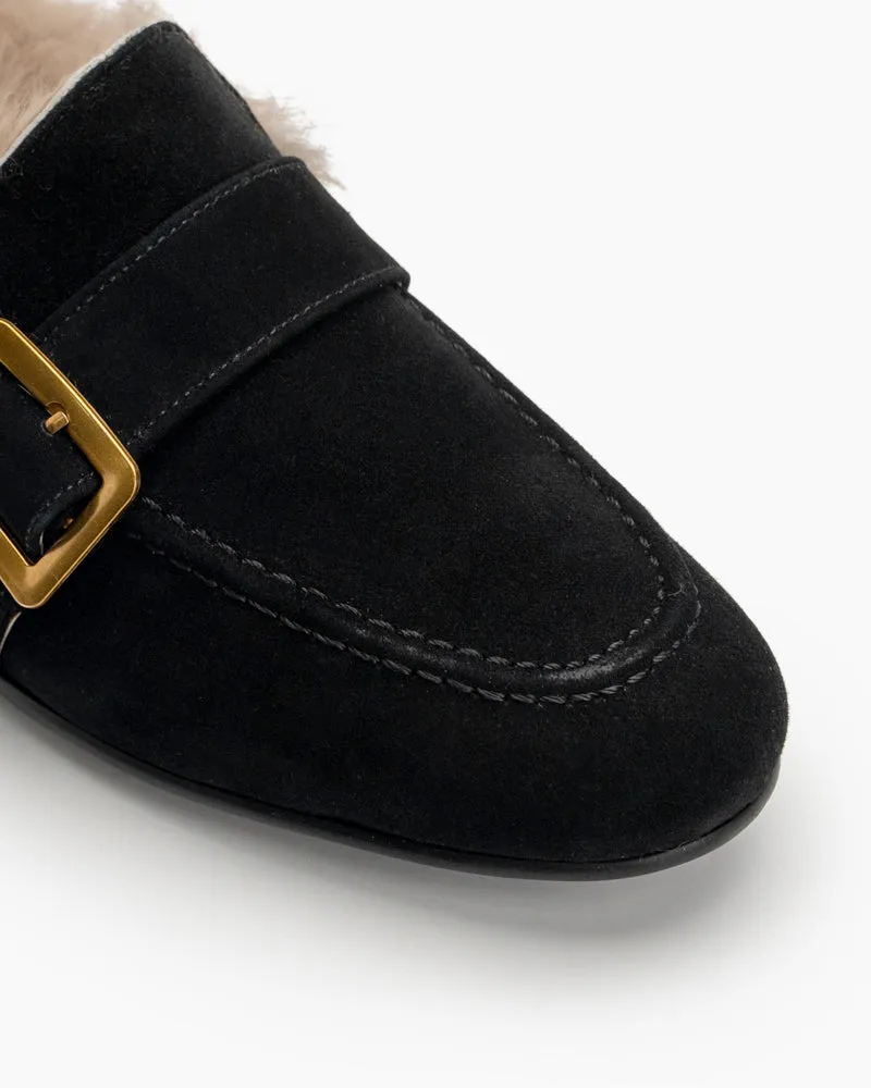 Metal Buckle Comfortable Fur Loafers