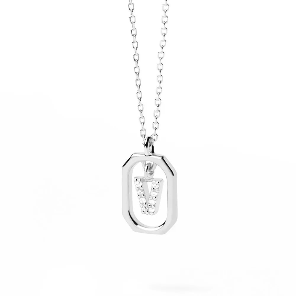 Moissanite Initial V Dangle Pendant Necklace