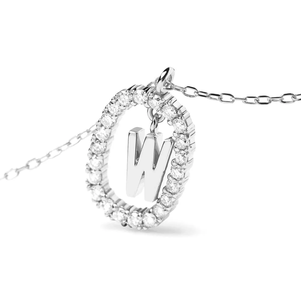 Moissanite Letter W Dangle Pendant Necklace