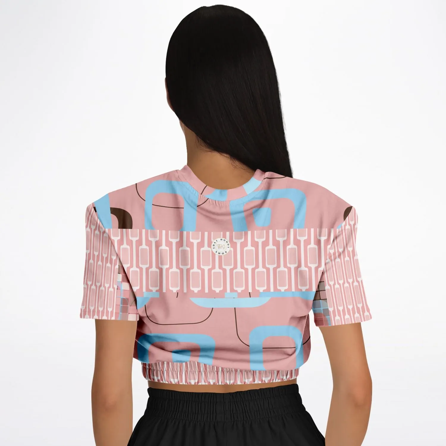 Pink Geo Gallagher Short Sleeve Cropped Eco-Poly Sweater