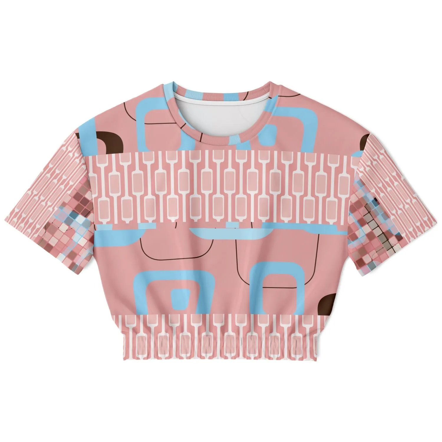 Pink Geo Gallagher Short Sleeve Cropped Eco-Poly Sweater