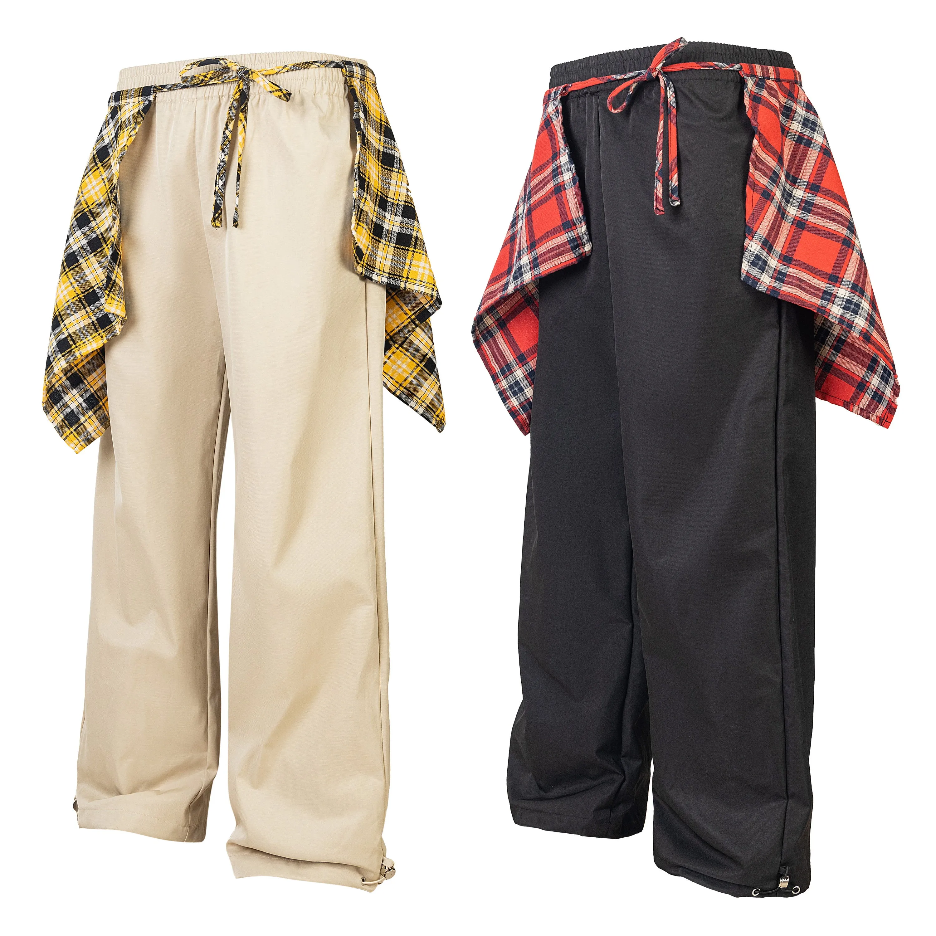 Plaid Overlay | Drawstring Cargo Pants