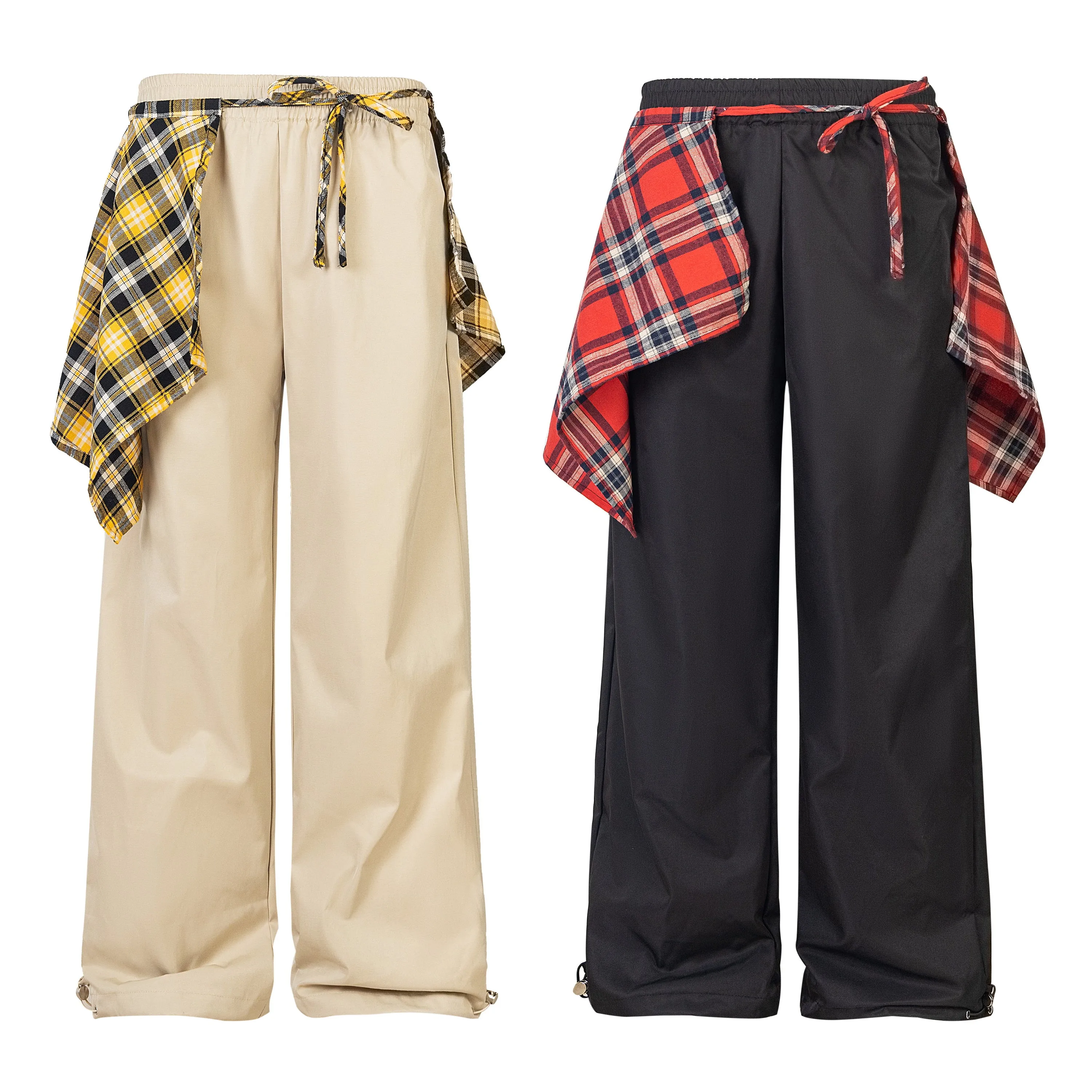 Plaid Overlay | Drawstring Cargo Pants