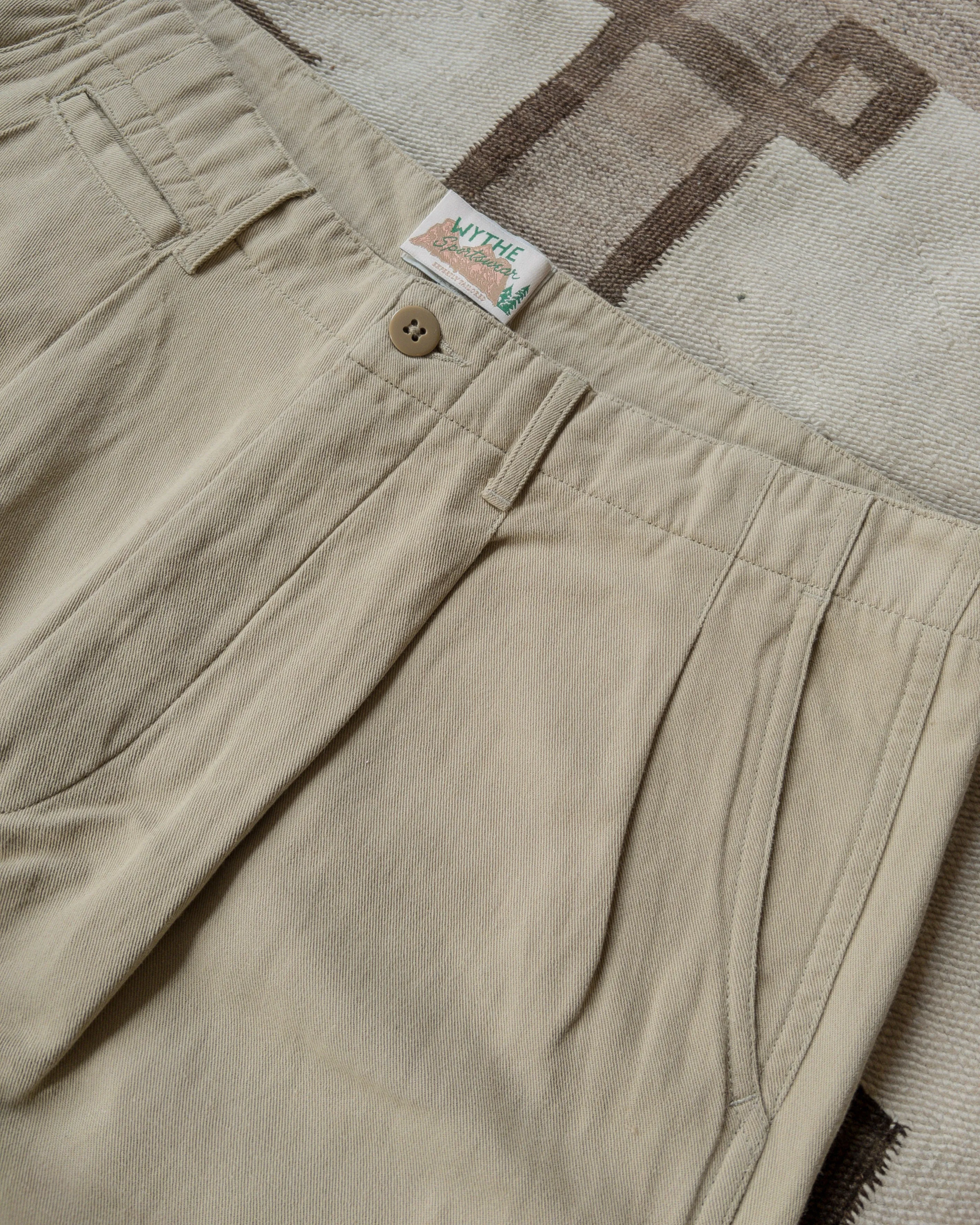 Pleated Cotton Linen Twill Chino - Camp Khaki