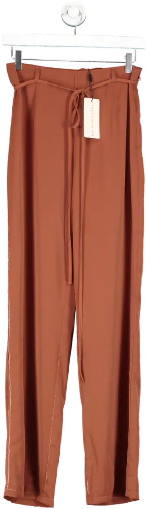 PRETTY DARLING Brown Wide Leg Side Zip Trouser UK 10