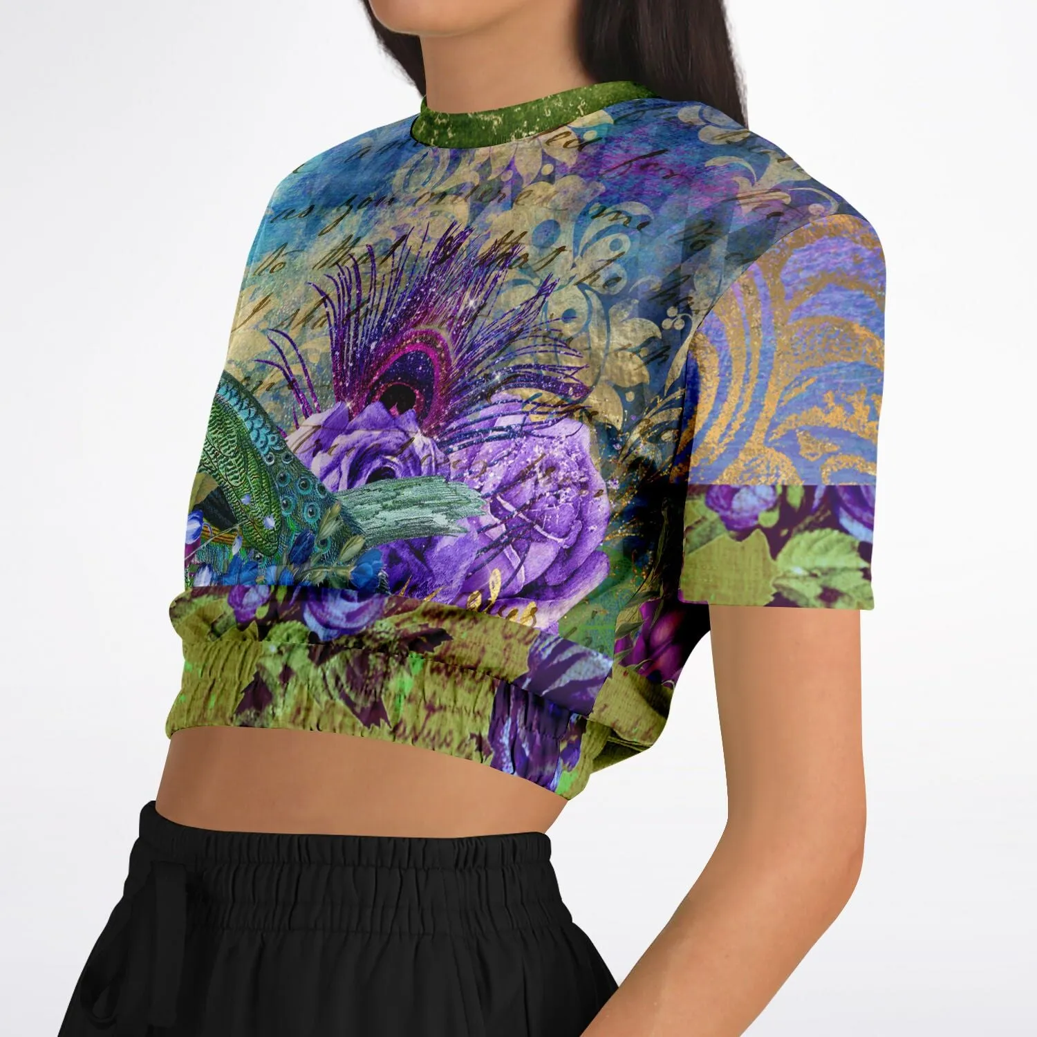 Purple Fusion Short Sleeve Cropped Eco-Poly Sweater