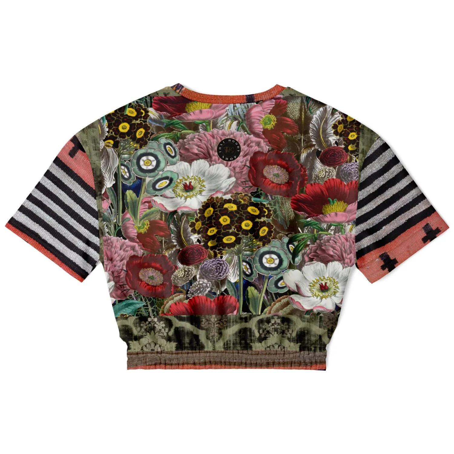 Remembering Woodstock Floral Short Sleeve Cropped Eco-Poly Sweater