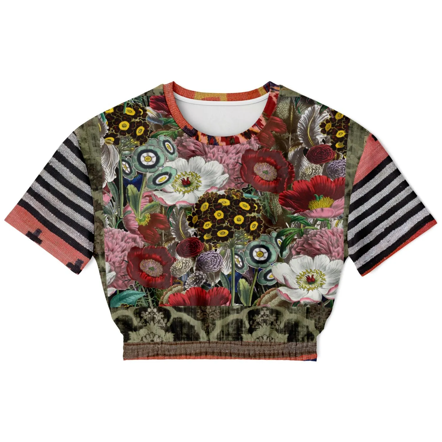 Remembering Woodstock Floral Short Sleeve Cropped Eco-Poly Sweater