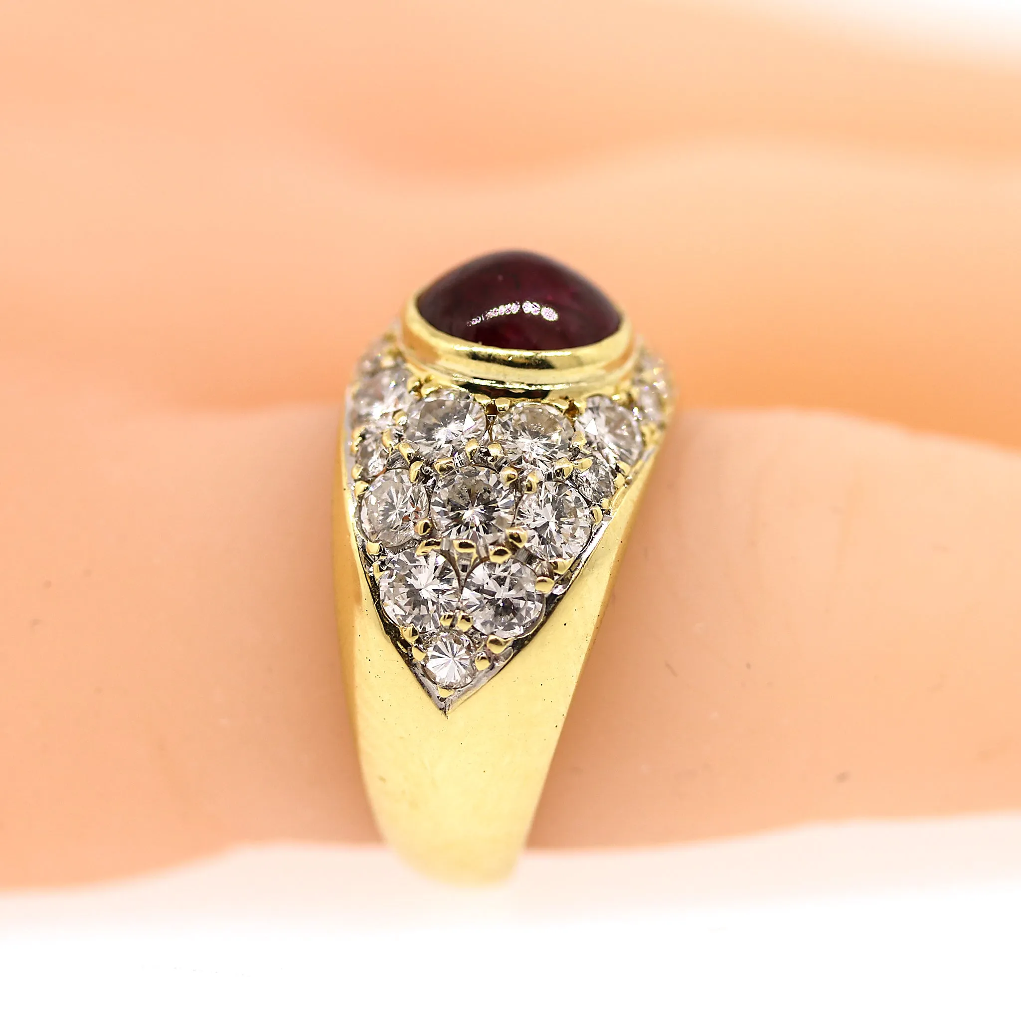 Ruby & Pave Set Diamond Ring in 18k Gold