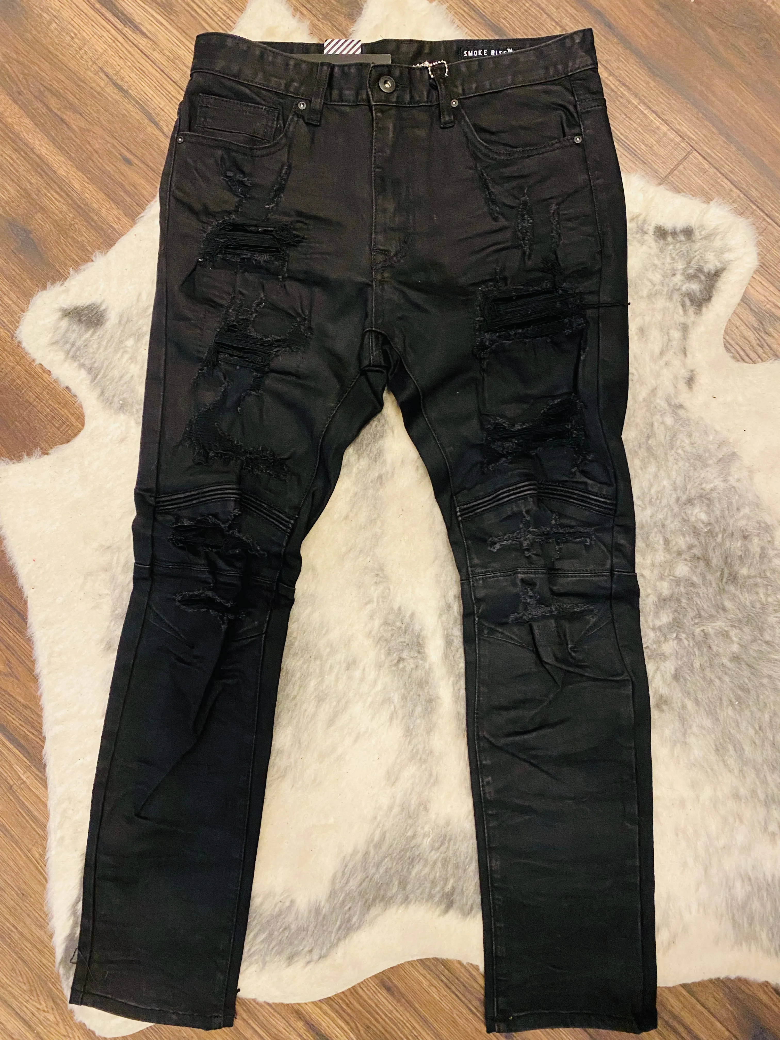 “Smoke Out” Black Moto Jeans