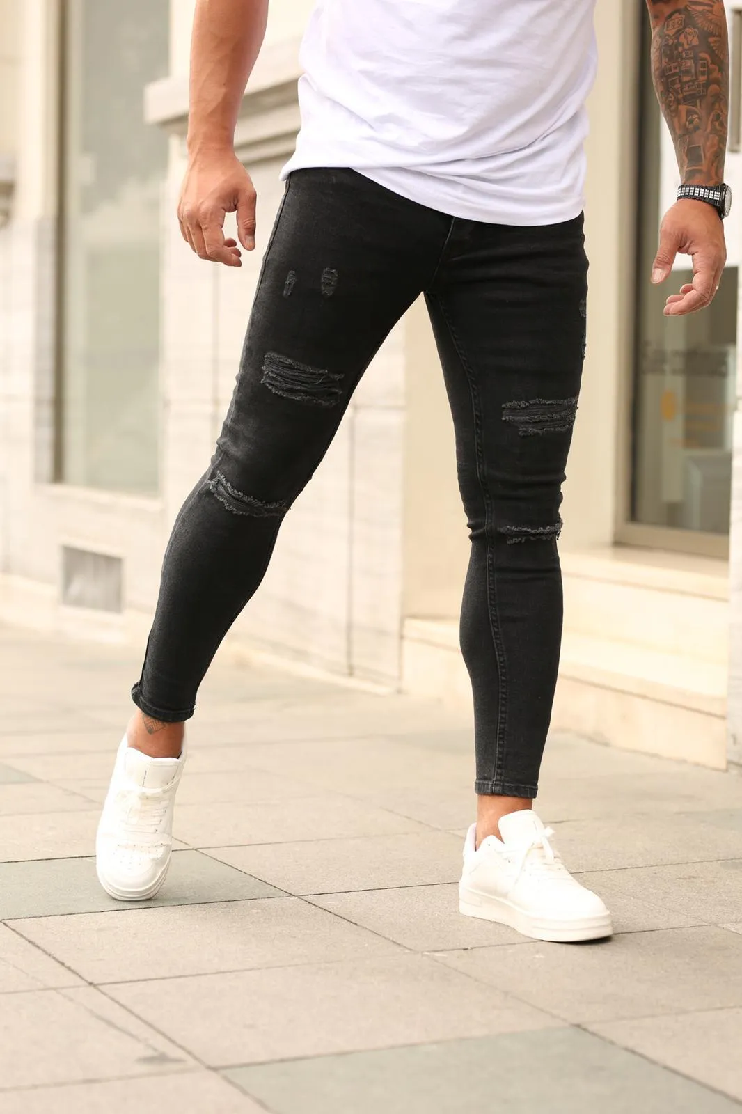 Sneakerjeans Black Ripped Skinny Jeans DP82