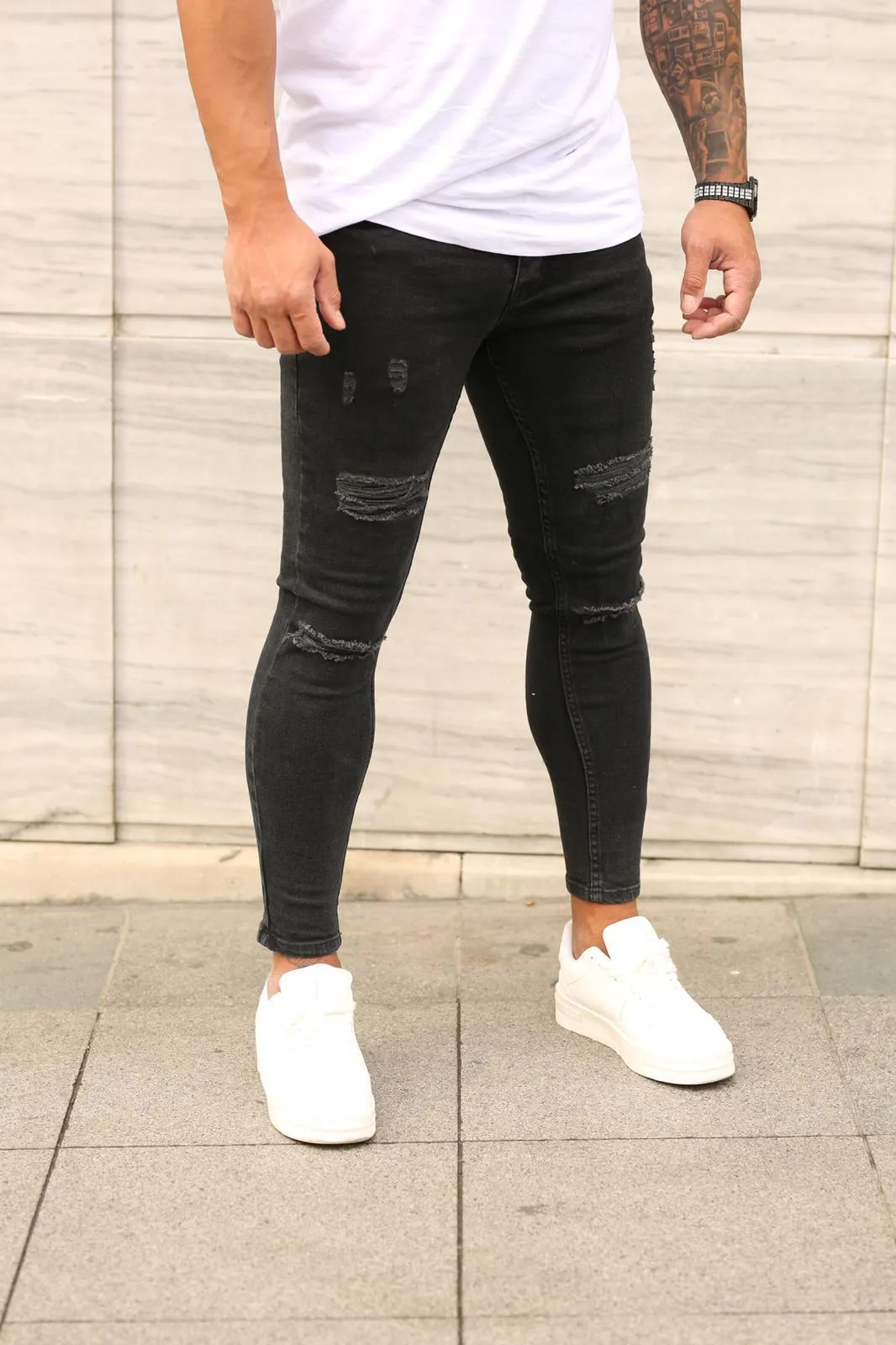 Sneakerjeans Black Ripped Skinny Jeans DP82