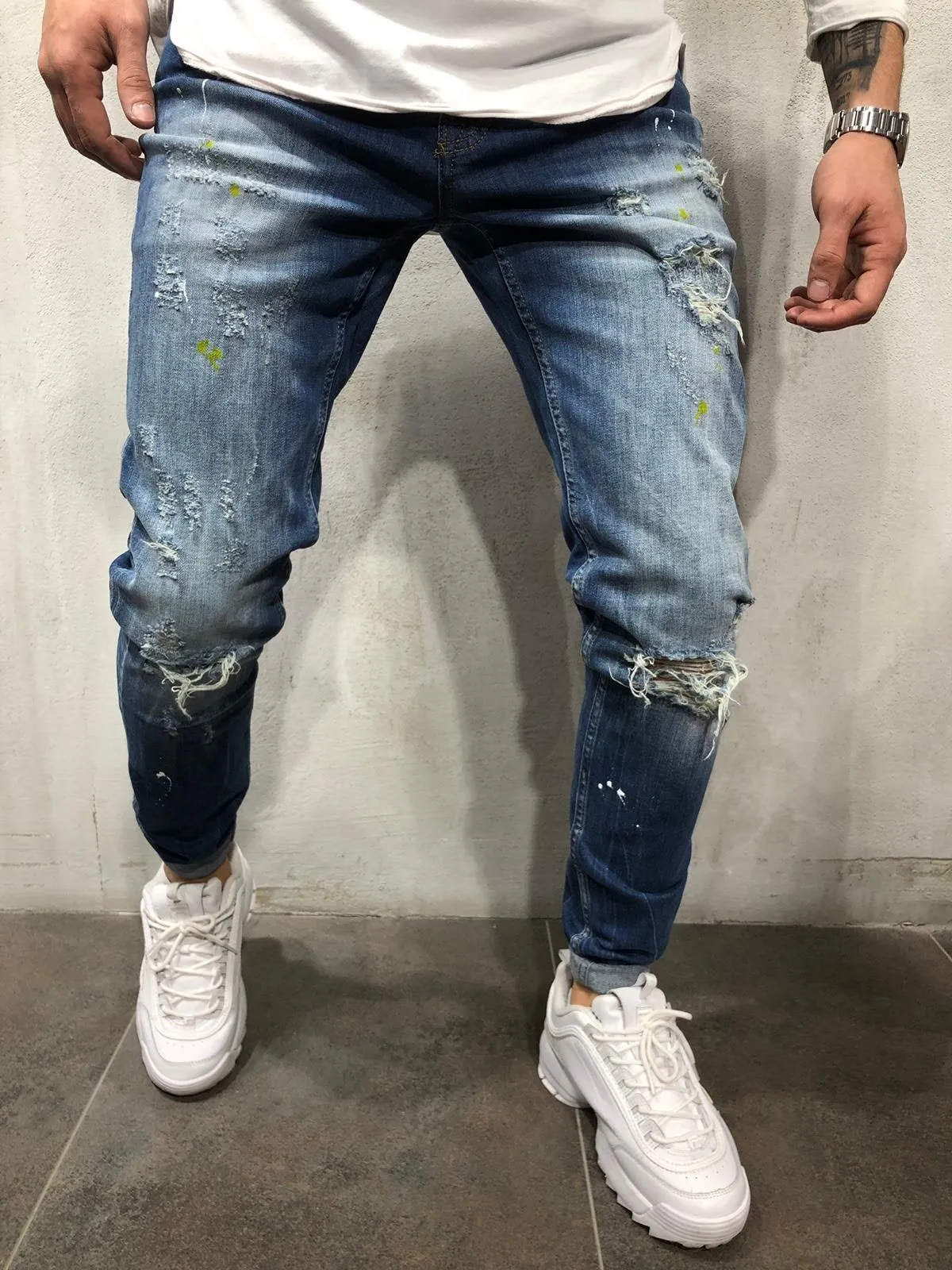 Sneakerjeans Blue Ripped Skinny Jeans AY077